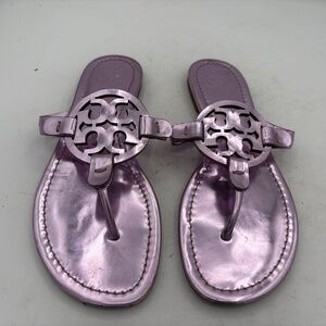Tory Burch Miller Metallic Purple Sandals with signature logo Size 8.5